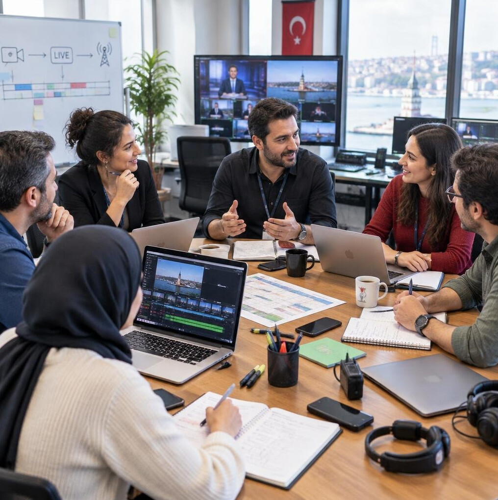 Team collaborating around a table in a meeting