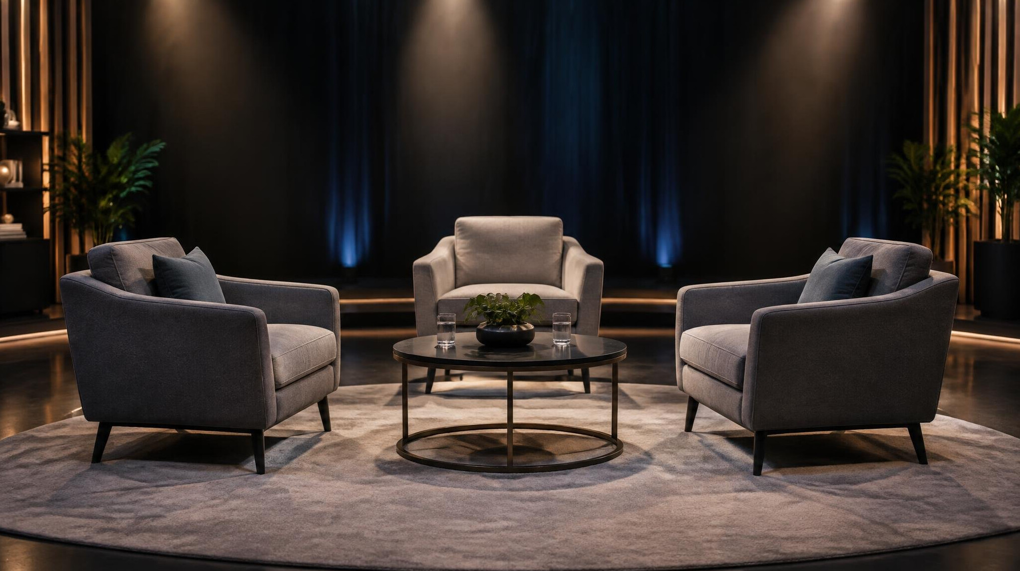 Conference stage with spotlights and seats