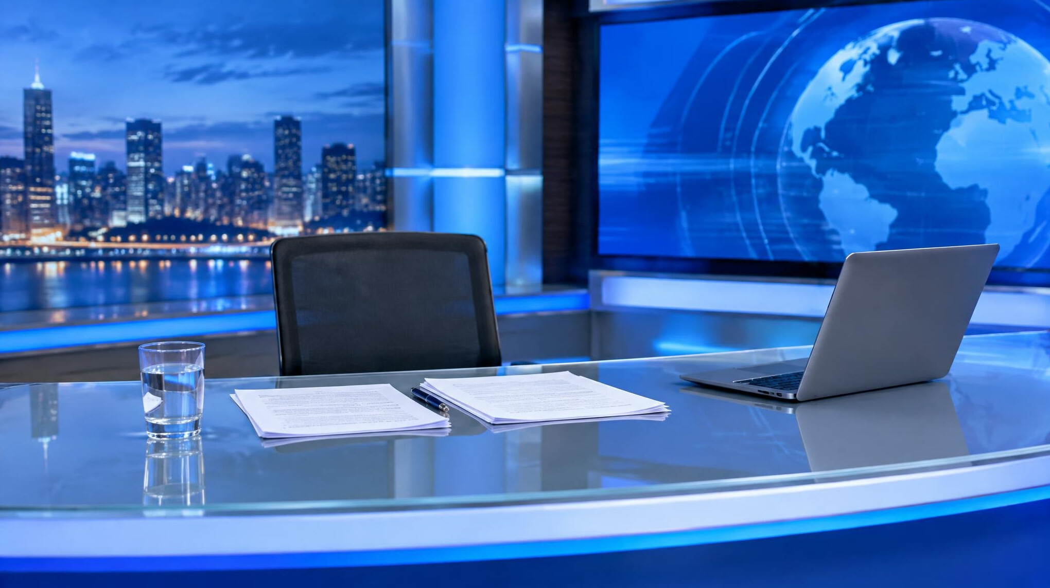 News desk with newspapers and notes